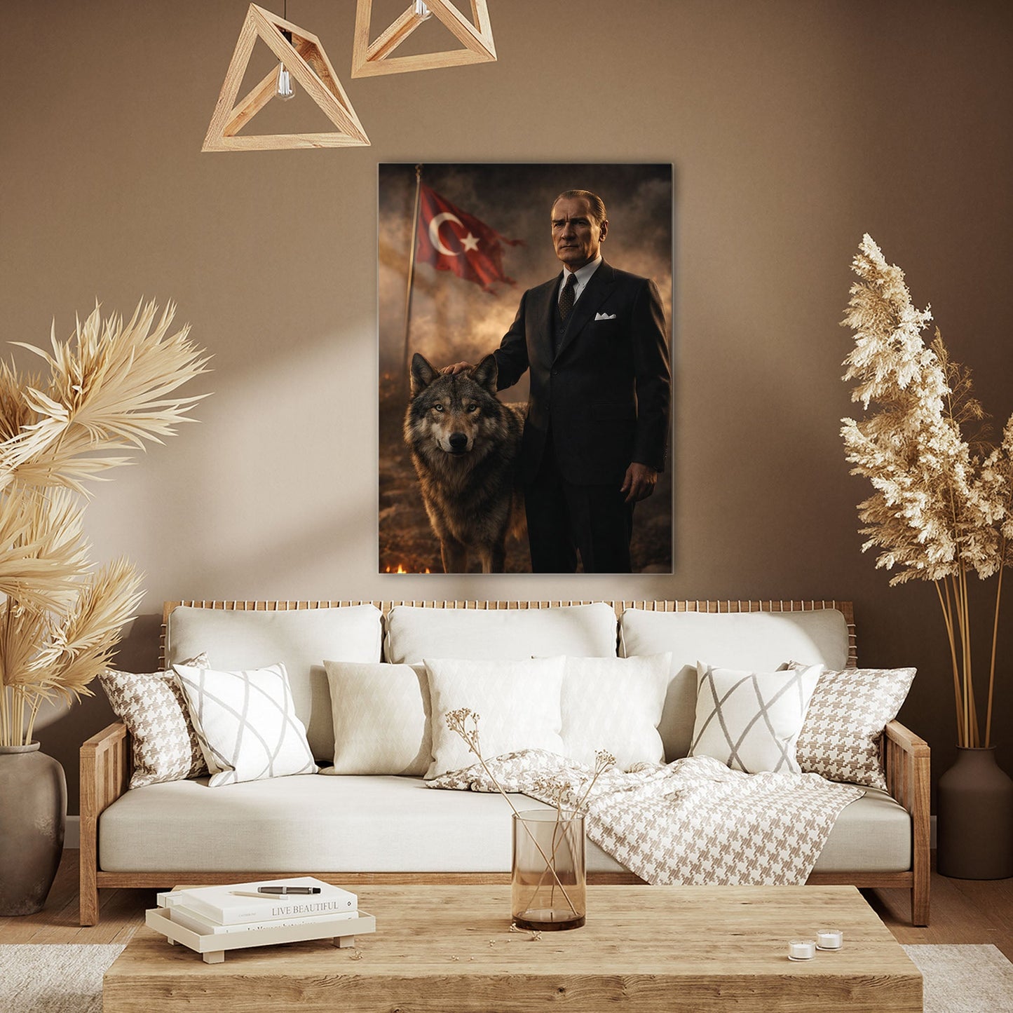 Atatürk Kurt Figürlü Milli Güç Cam Tablo - Ev, ofis dekorasyon