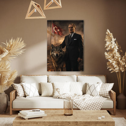 Atatürk Kurt Figürlü Milli Güç Cam Tablo - Ev, ofis dekorasyon