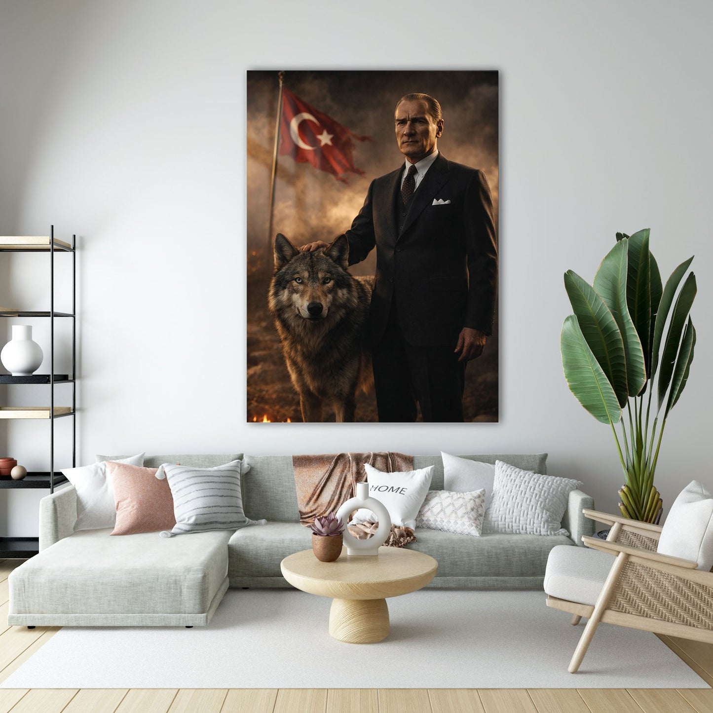 Atatürk Kurt Figürlü Milli Güç Cam Tablo - Ev, ofis dekorasyon