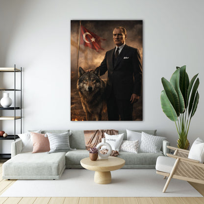 Atatürk Kurt Figürlü Milli Güç Cam Tablo - Ev, ofis dekorasyon