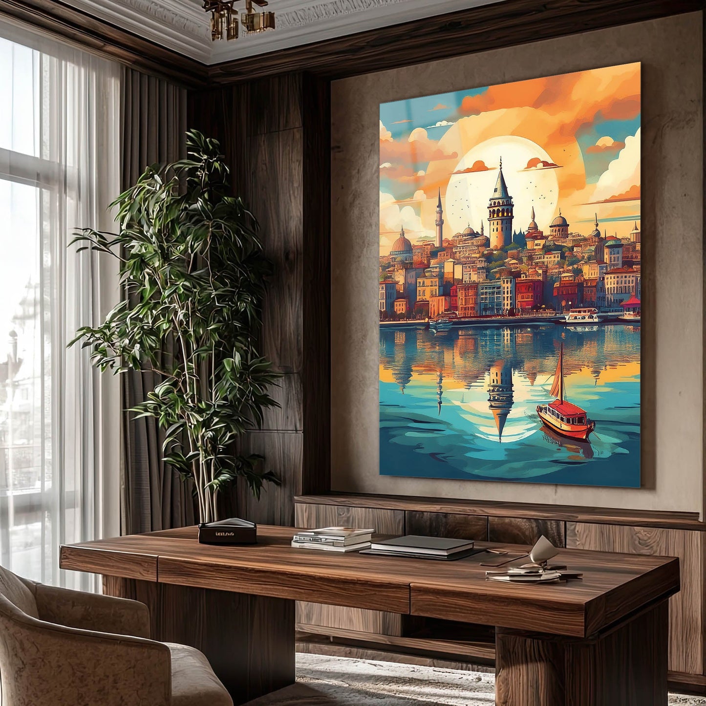 Galata Kulesi Gün Batımı İstanbul Cam Tablo