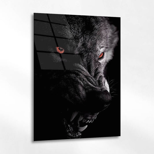 Karanlık Kurt Yarım Yüz Portre Cam Tablo