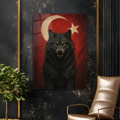 Kurt ve Ay Yıldız Milli Güç Temalı Cam Tablo