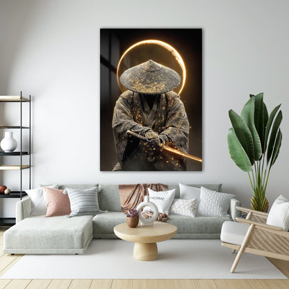 Samuray Savaşçısı Cam Tablo – Kılıçlı Gizemli Figür