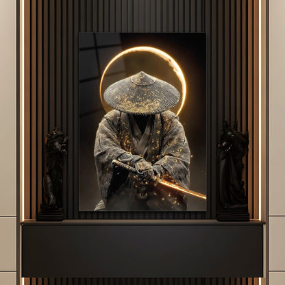 Samuray Savaşçısı Cam Tablo – Kılıçlı Gizemli Figür