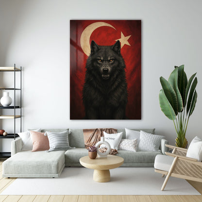 Kurt ve Ay Yıldız Milli Güç Temalı Cam Tablo
