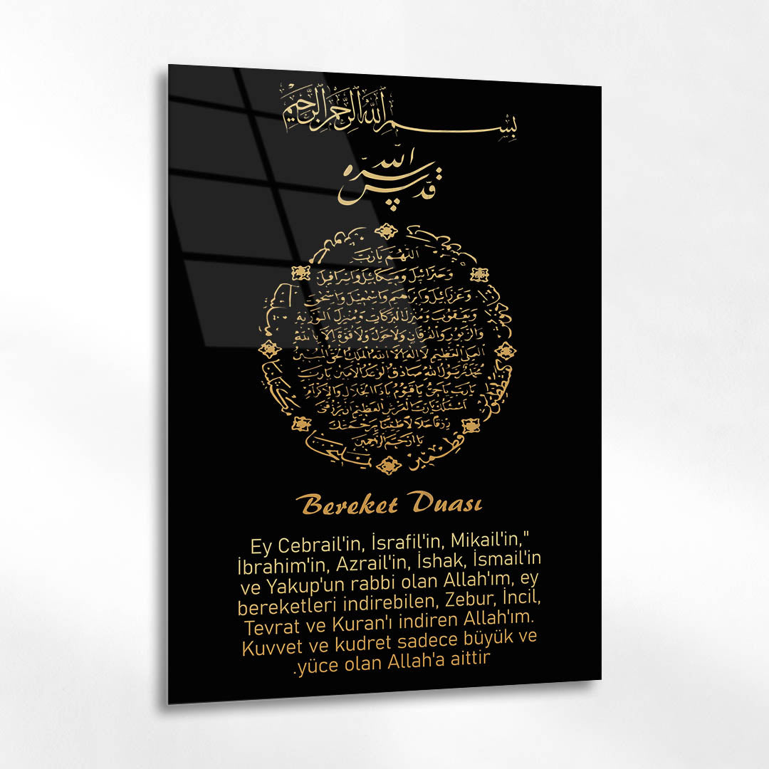 Bereket Duası Siyah Gold Hat Yazılı Cam Tablo