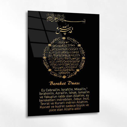 Bereket Duası Siyah Gold Hat Yazılı Cam Tablo