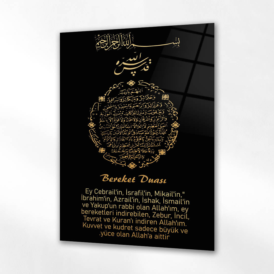 Bereket Duası Siyah Gold Hat Yazılı Cam Tablo