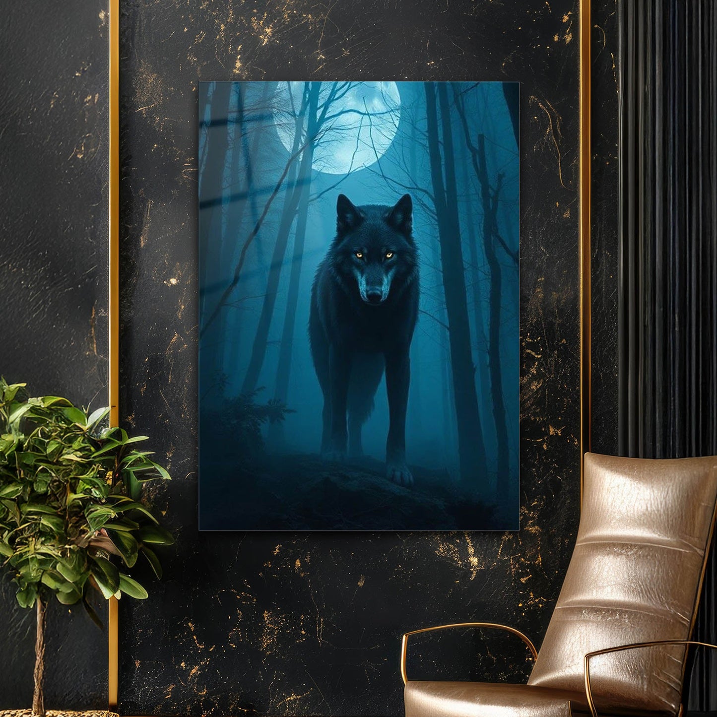 Dolunaylı Orman Kurt Gizem Cam Tablo