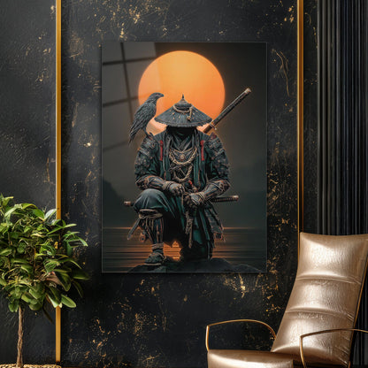 Samuray Savaşçısı Cam Tablo – Güneş Arka Planlı Figür
