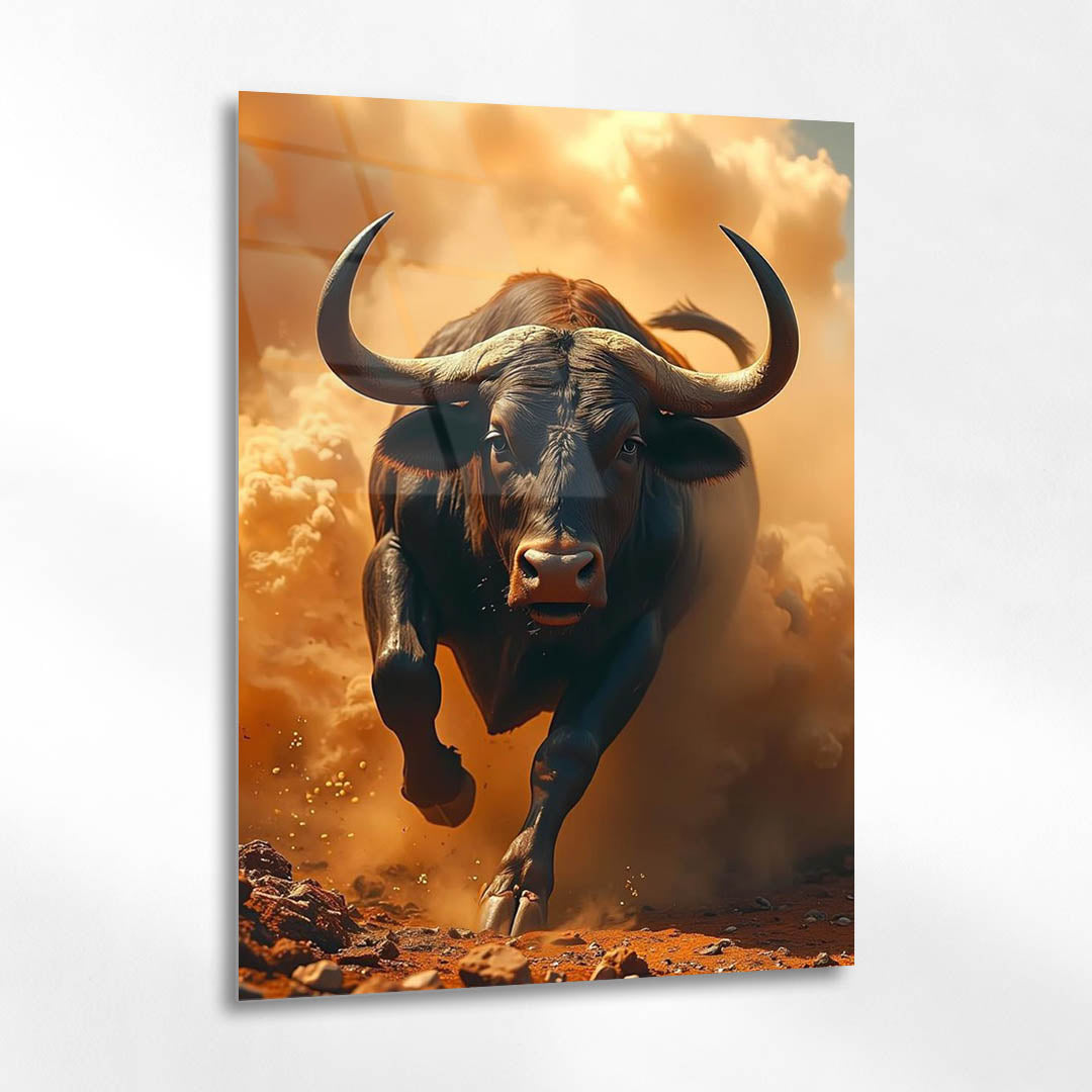 Öfkeli Boğa Kum Fırtınası Cam Tablo