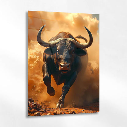 Öfkeli Boğa Kum Fırtınası Cam Tablo