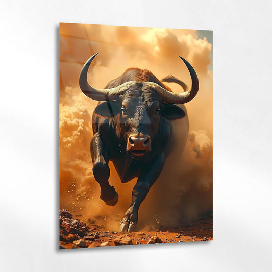 Öfkeli Boğa Kum Fırtınası Cam Tablo