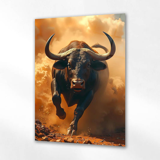 Öfkeli Boğa Kum Fırtınası Cam Tablo