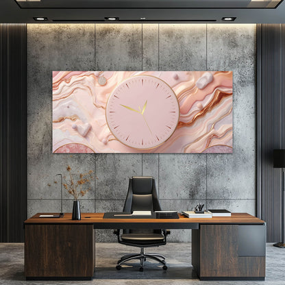 Pembe Mermer Desenli Dekoratif - Saatlı Cam Tablo