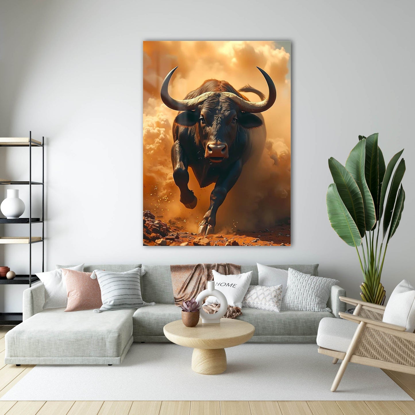 Öfkeli Boğa Kum Fırtınası Cam Tablo