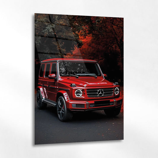 Mercedes G-Class Kırmızı Sonbahar Cam Tablo