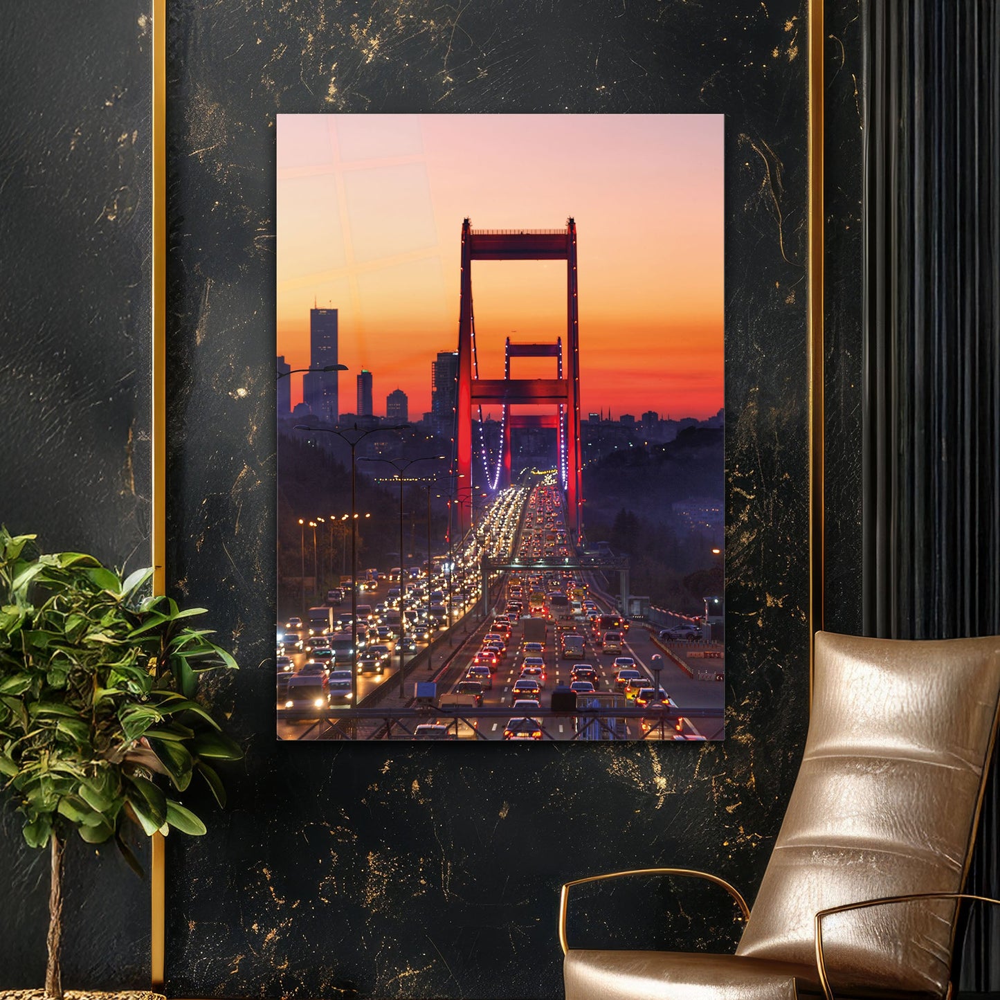 Boğaz Köprüsü Gün Batımı İstanbul Manzara Cam Tablo