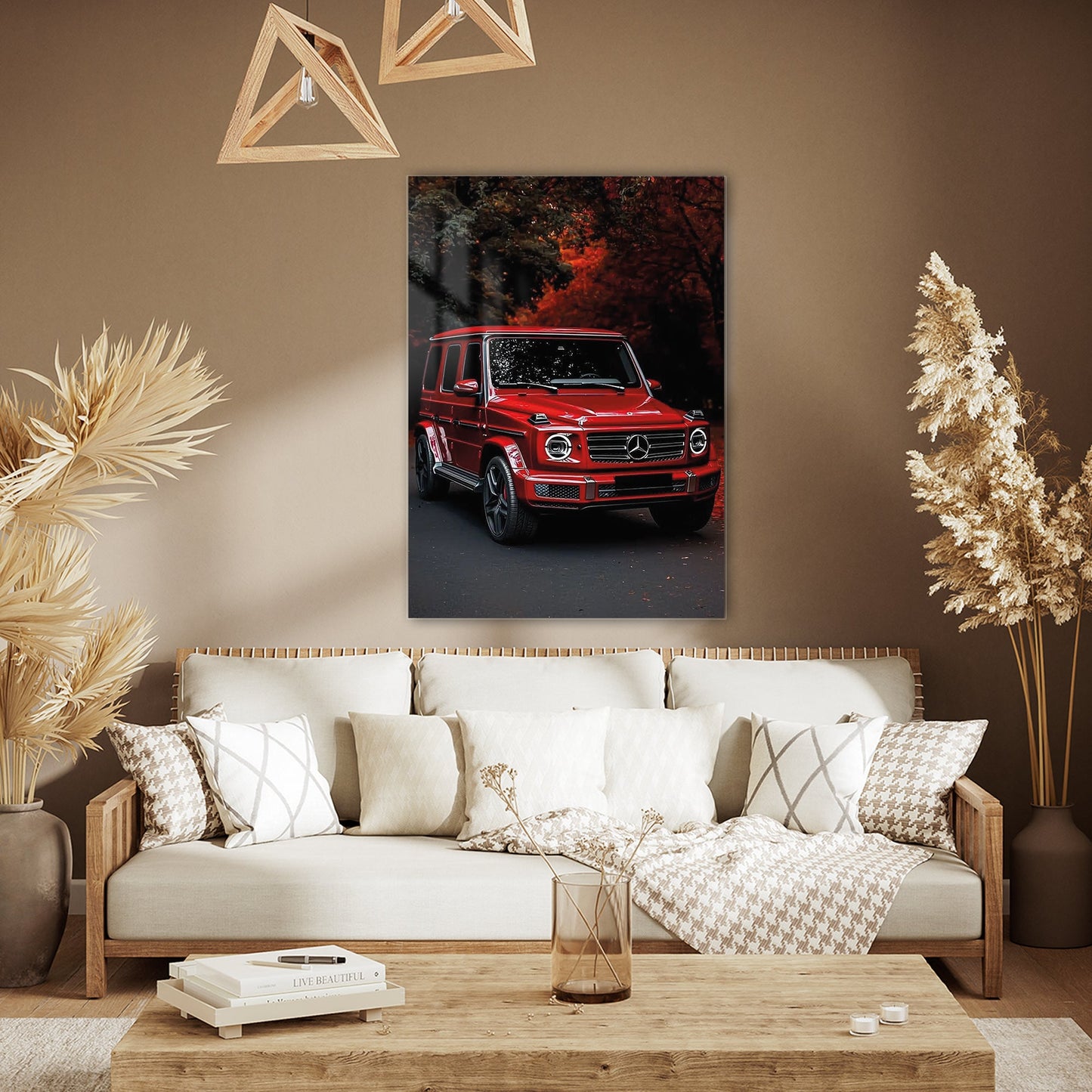 Mercedes G-Class Kırmızı Sonbahar Cam Tablo