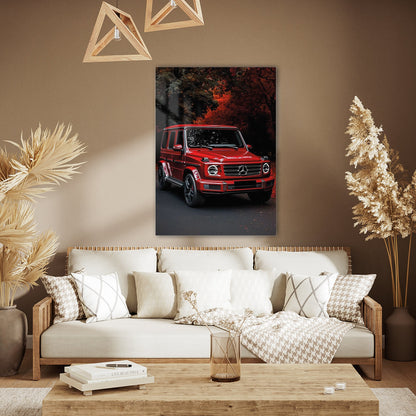 Mercedes G-Class Kırmızı Sonbahar Cam Tablo