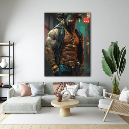 Gangster Boğa Dövmeli Portre Cam Tablo