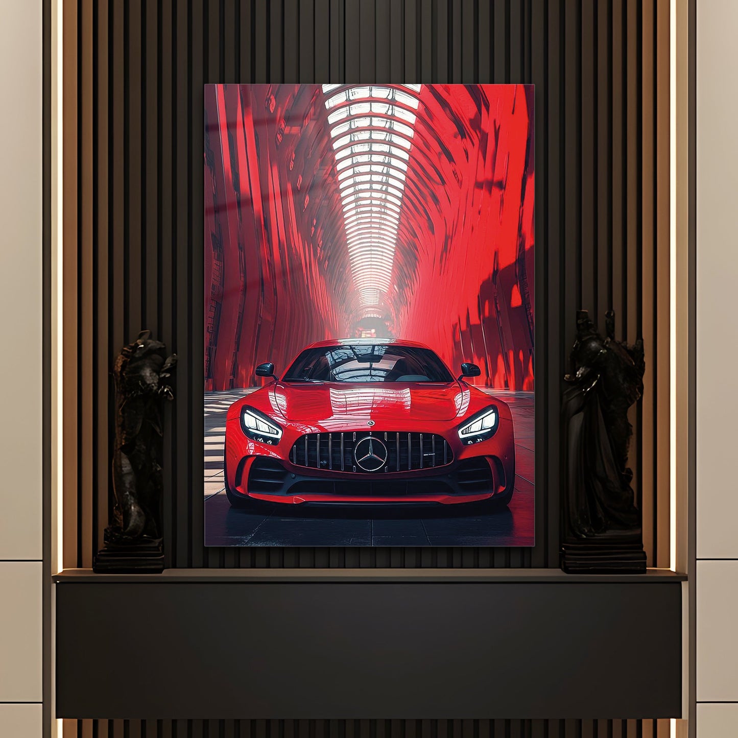 Mercedes AMG Kırmızı Tünel Cam Tablo