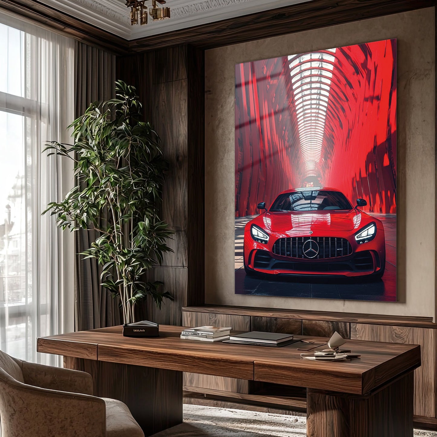 Mercedes AMG Kırmızı Tünel Cam Tablo