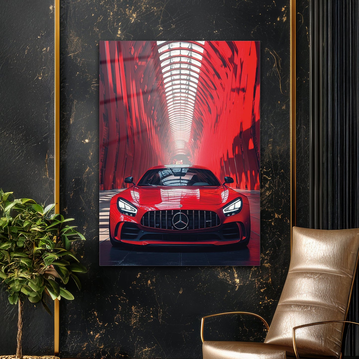 Mercedes AMG Kırmızı Tünel Cam Tablo