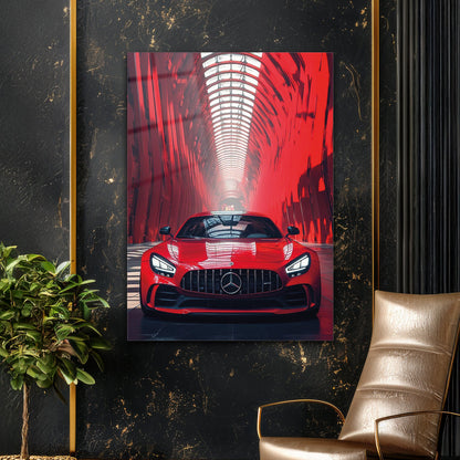 Mercedes AMG Kırmızı Tünel Cam Tablo