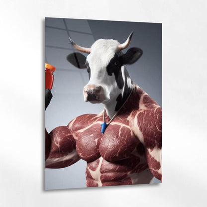 Kaslı Süt Boğası Modern Art Cam Tablo