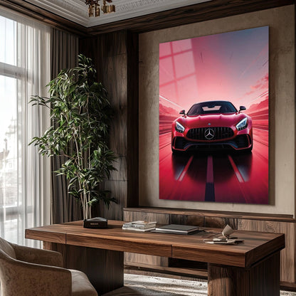 Mercedes AMG Kırmızı Hız Temalı Cam Tablo