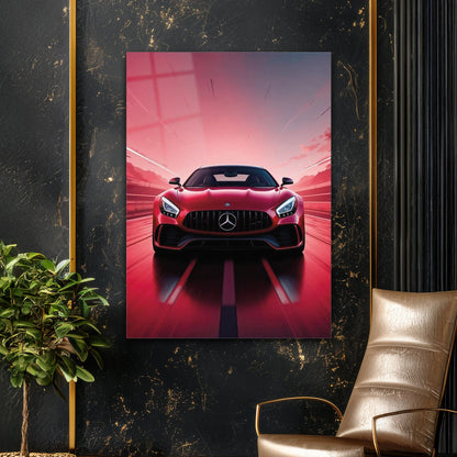 Mercedes AMG Kırmızı Hız Temalı Cam Tablo