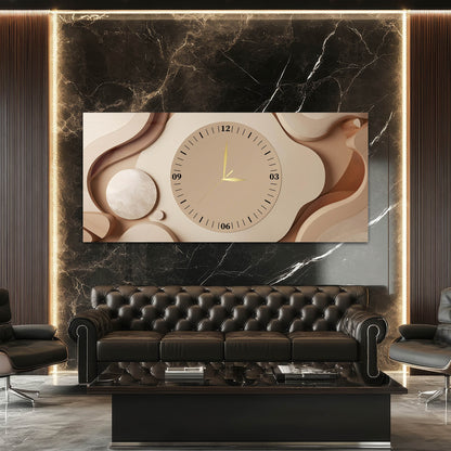 Bej Minimal Tasarımlı Modern - Saatlı Cam Tablo