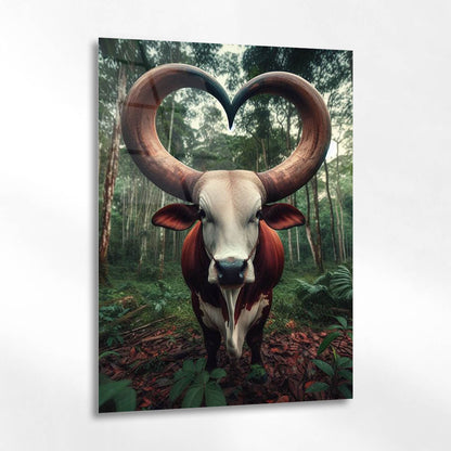 Kalp Boynuzlu Boğa Orman Cam Tablo