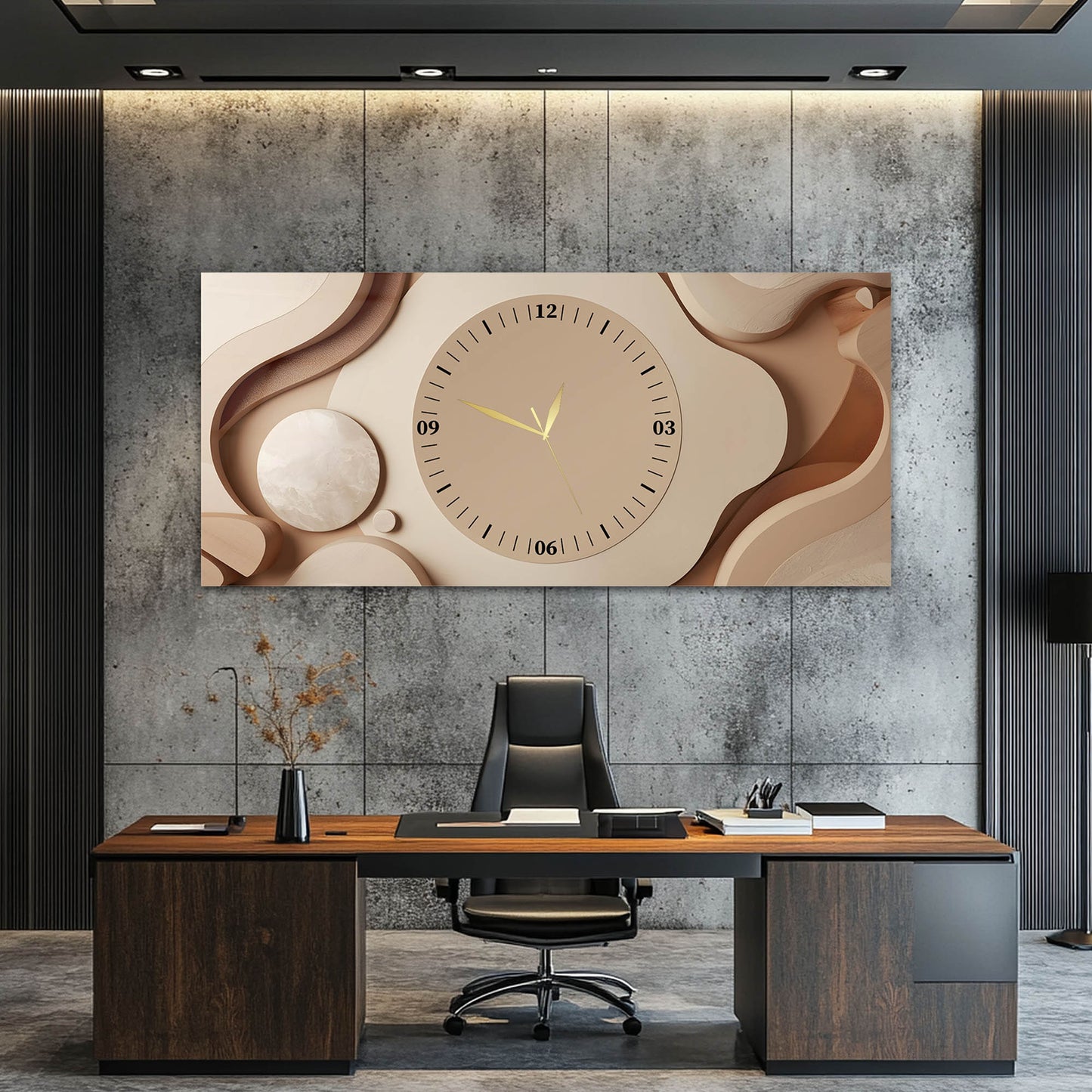 Bej Minimal Tasarımlı Modern - Saatlı Cam Tablo