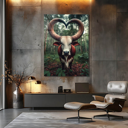 Kalp Boynuzlu Boğa Orman Cam Tablo