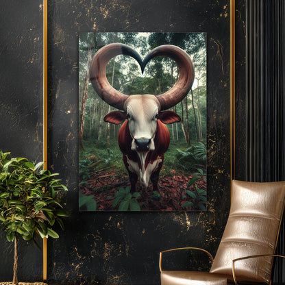 Kalp Boynuzlu Boğa Orman Cam Tablo