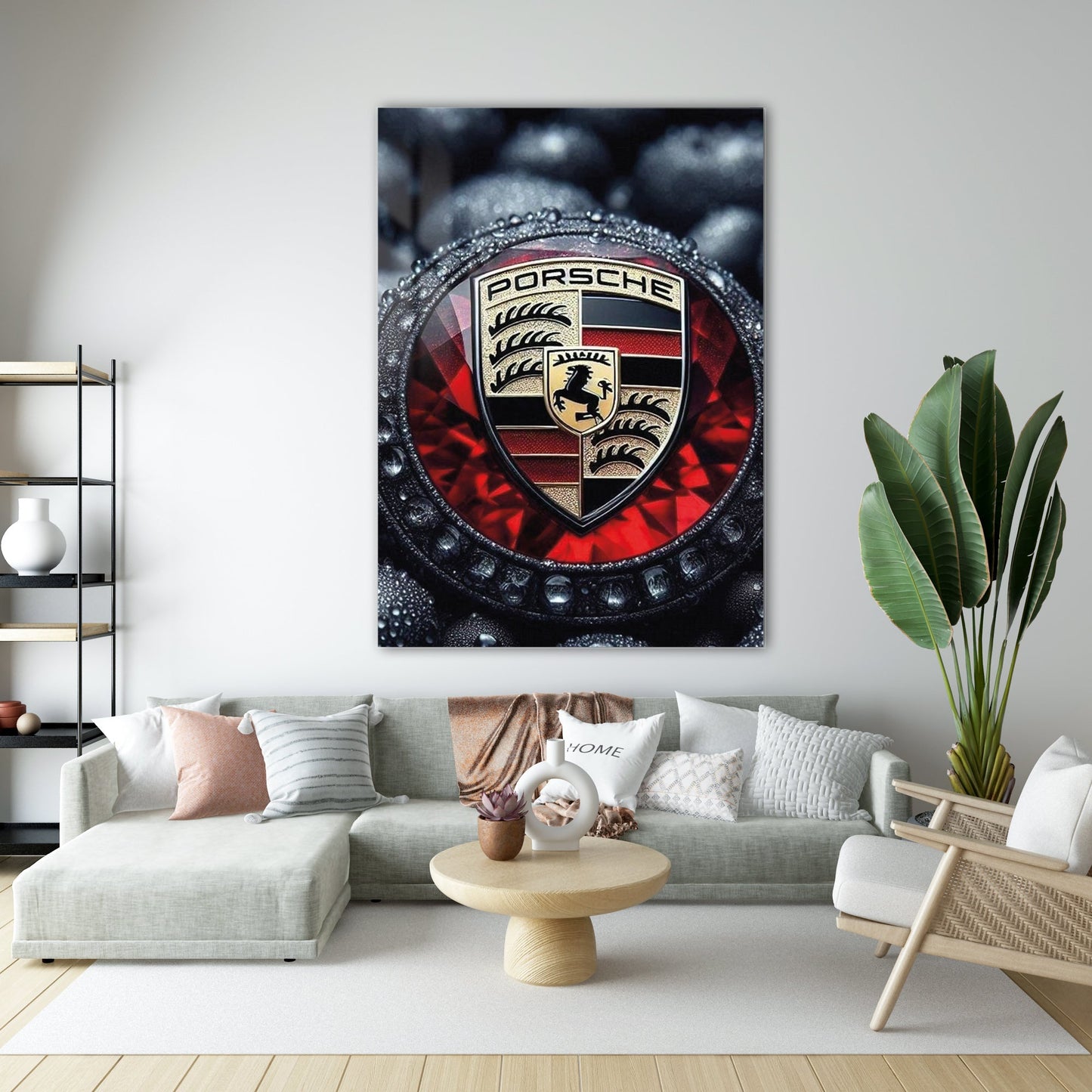 Porsche Logo Kırmızı Elmas Efekt Cam Tablo