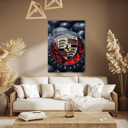 Porsche Logo Kırmızı Elmas Efekt Cam Tablo
