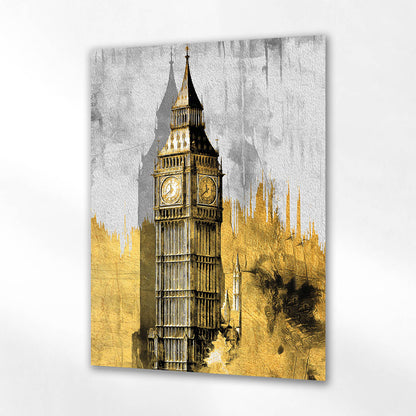 Londra Big Ben Altın Detaylı Cam Tablo