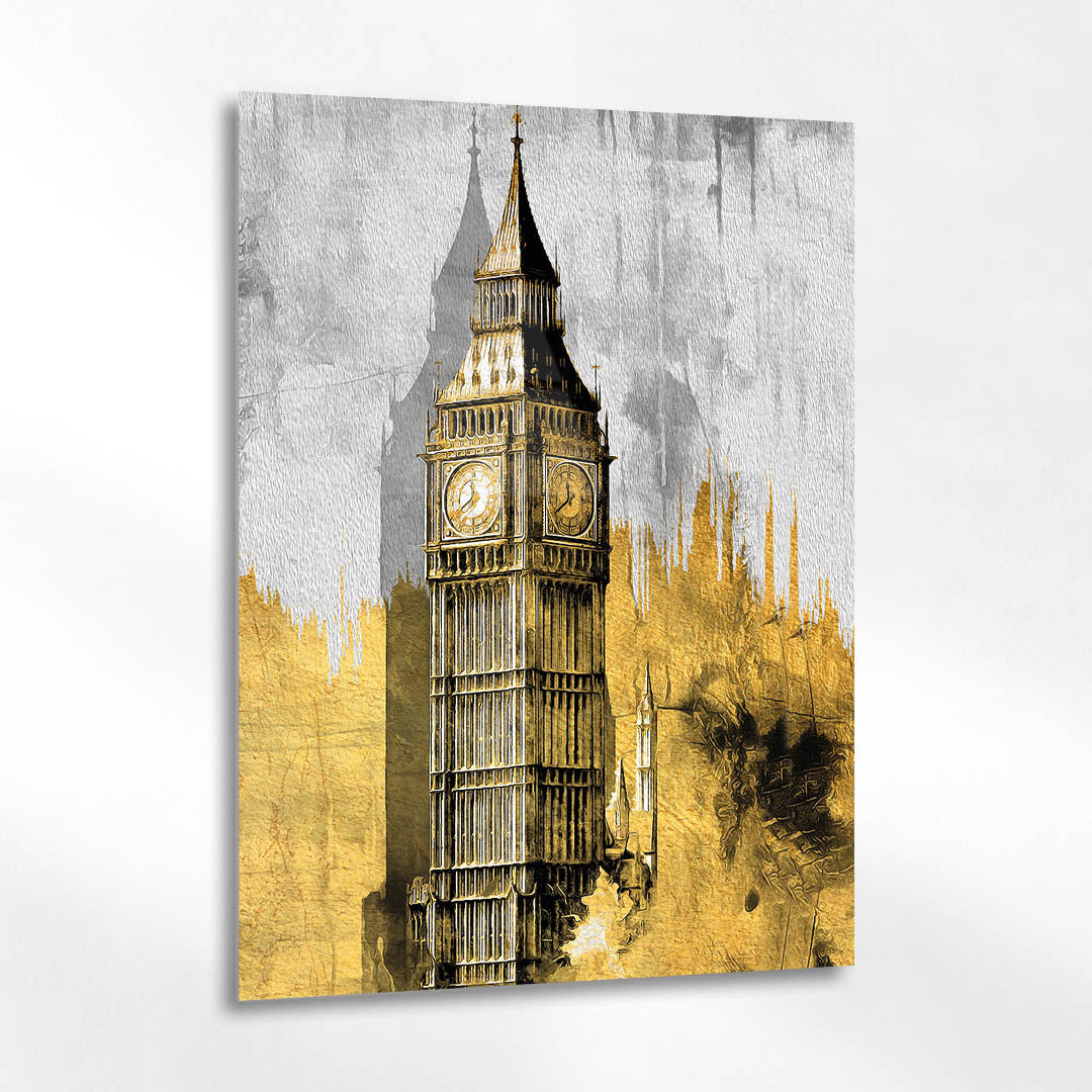 Londra Big Ben Altın Detaylı Cam Tablo