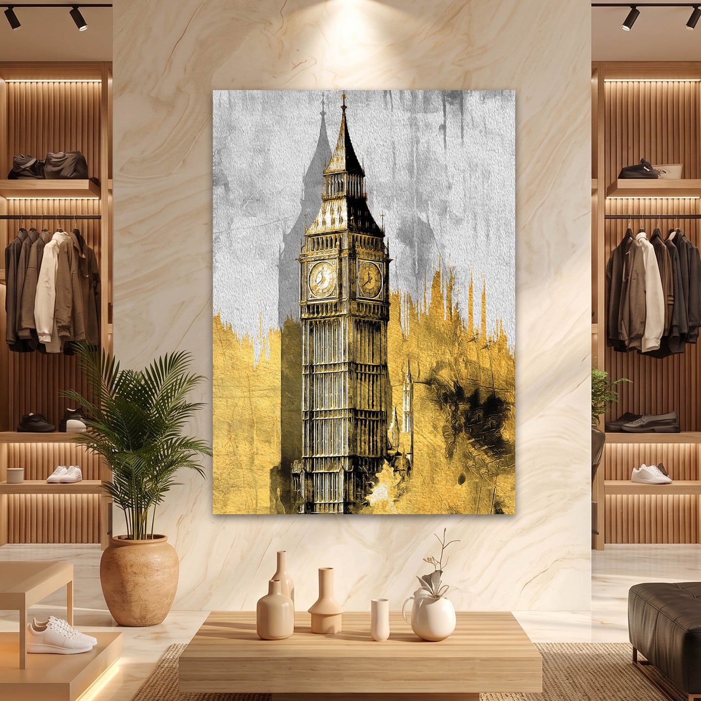 Londra Big Ben Altın Detaylı Cam Tablo