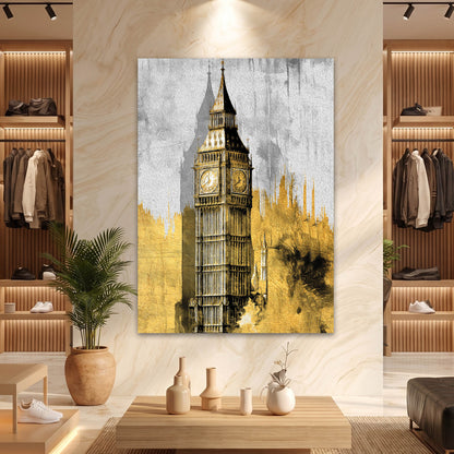 Londra Big Ben Altın Detaylı Cam Tablo
