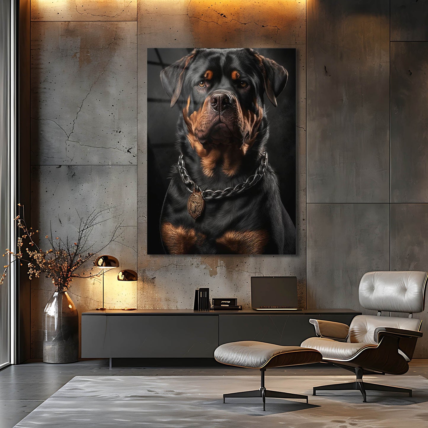 Kral Rottweiler Zincirli Cam Tablo