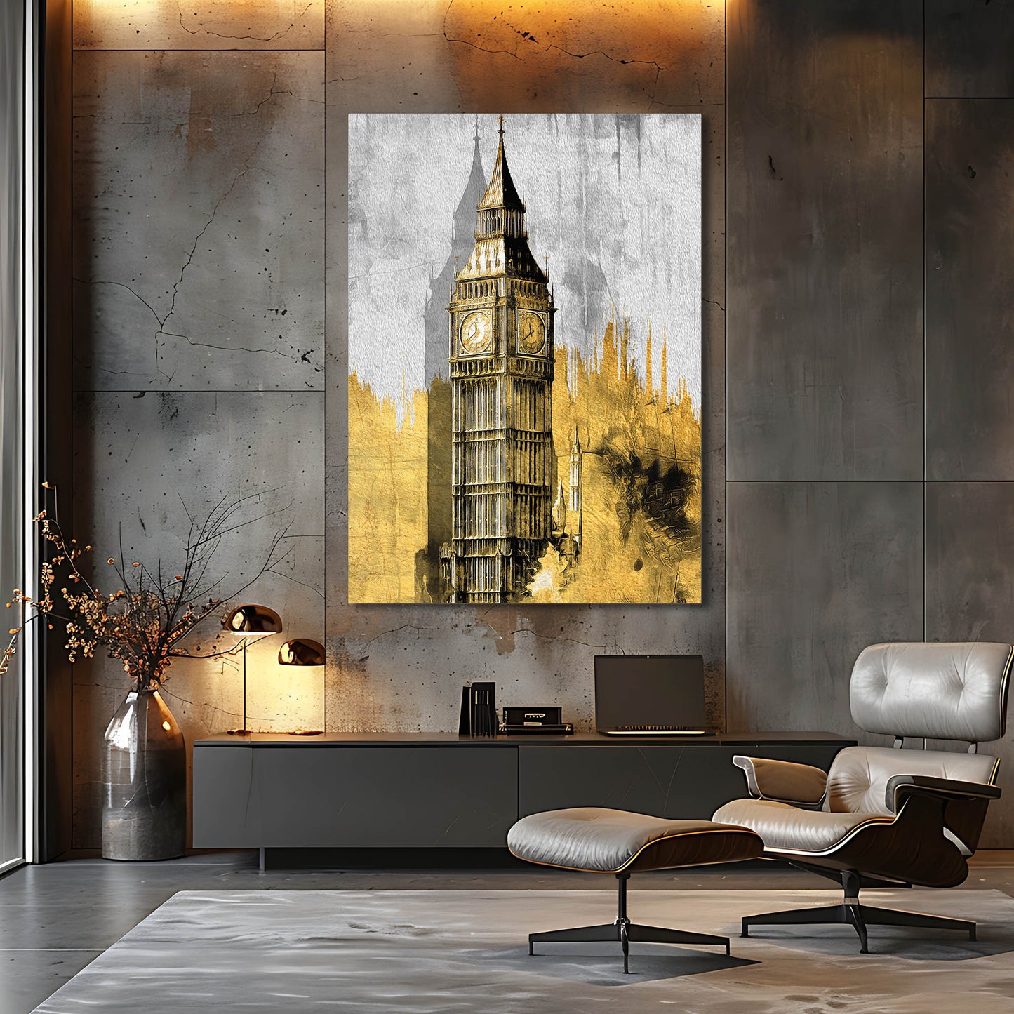 Londra Big Ben Altın Detaylı Cam Tablo
