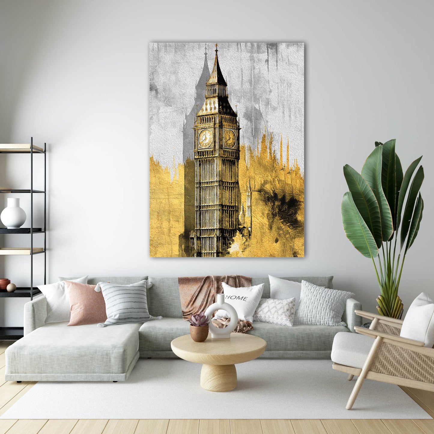 Londra Big Ben Altın Detaylı Cam Tablo