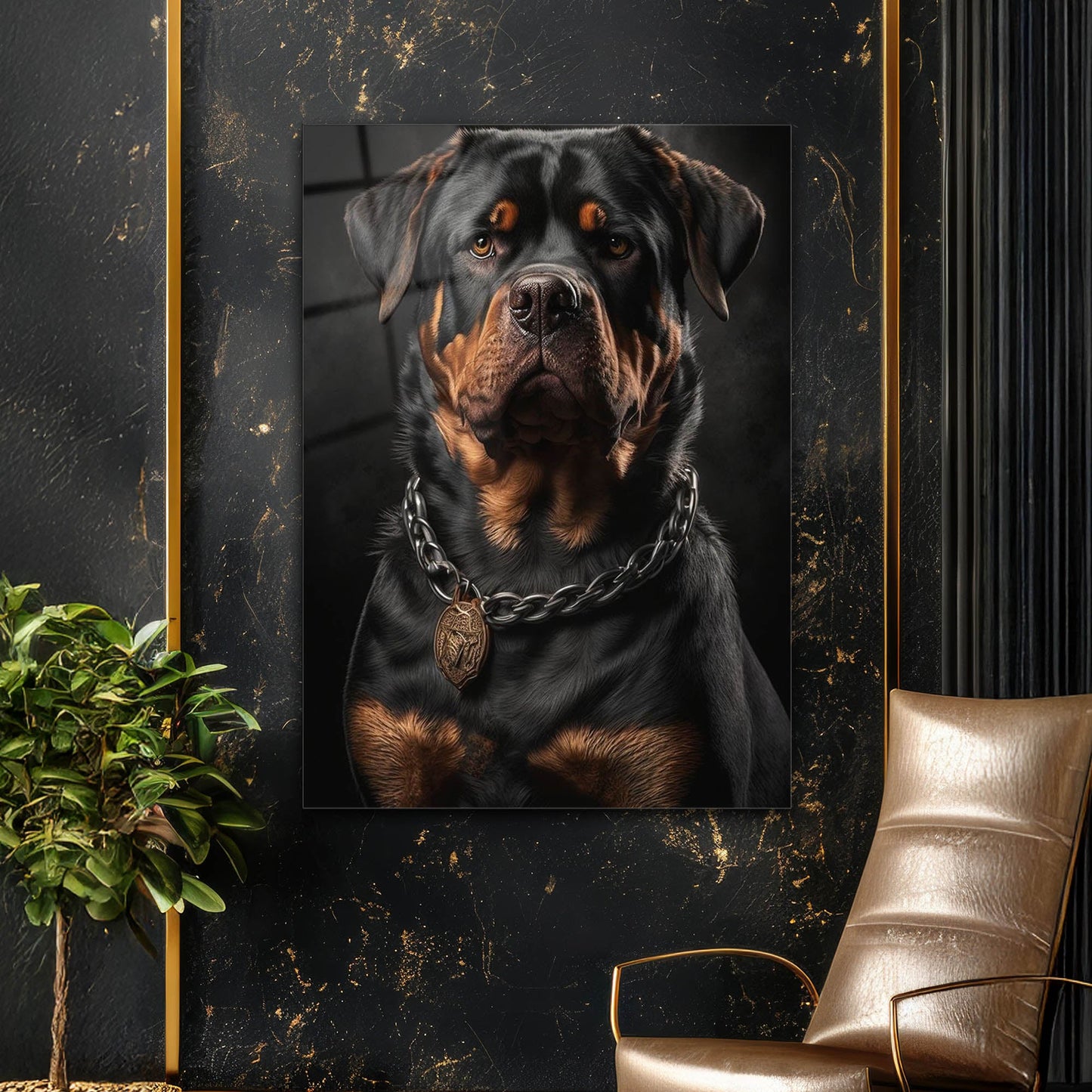 Kral Rottweiler Zincirli Cam Tablo
