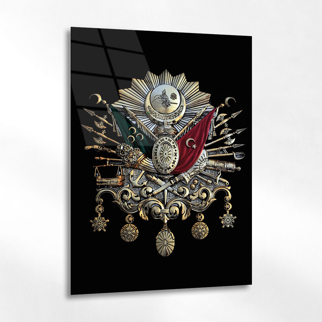 Osmanlı Devlet Nişanı Altın Dokulu Tarihi Cam Tablo