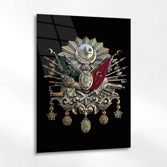 Osmanlı Devlet Nişanı Altın Dokulu Tarihi Cam Tablo